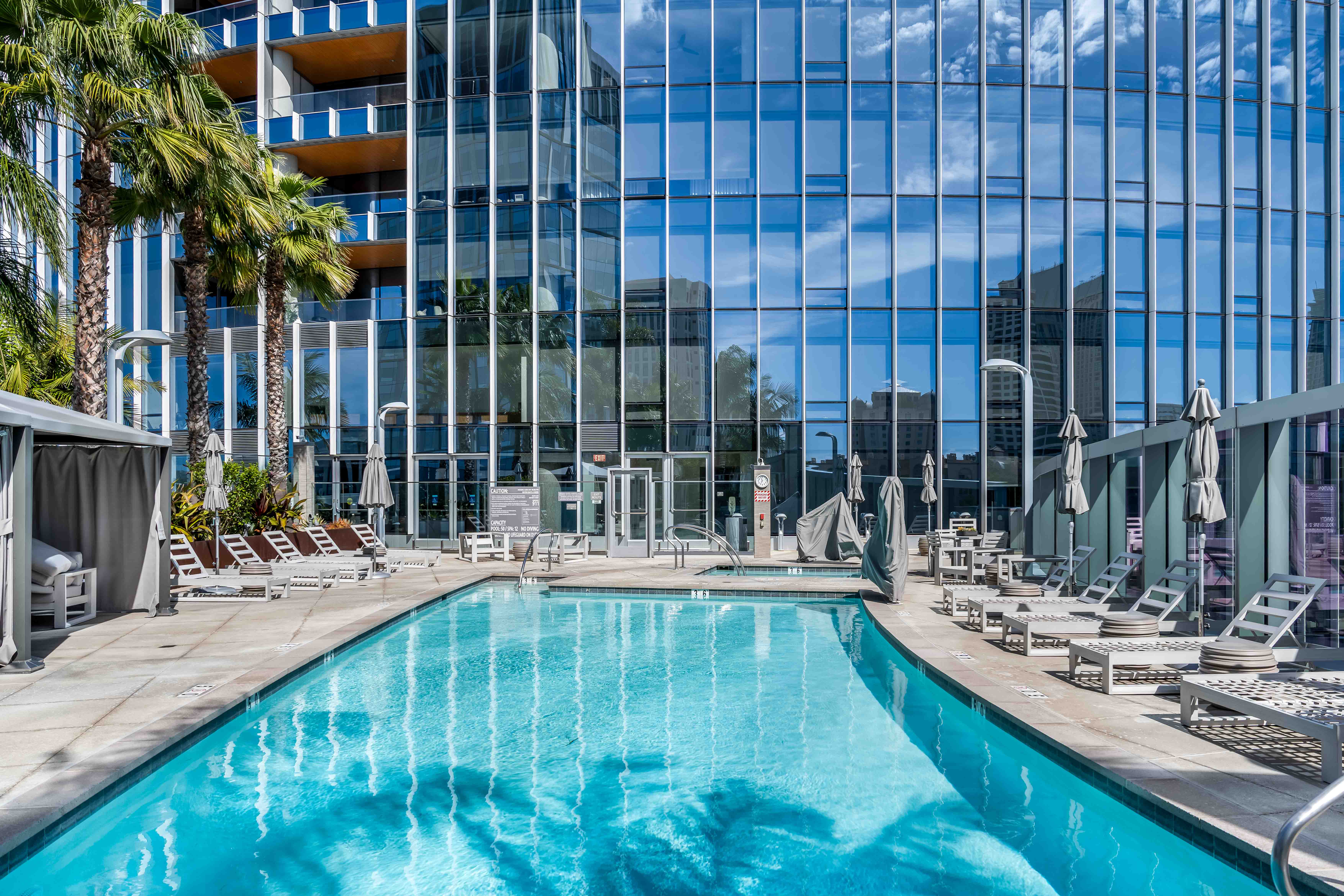 San Diego pool amenity with palm trees